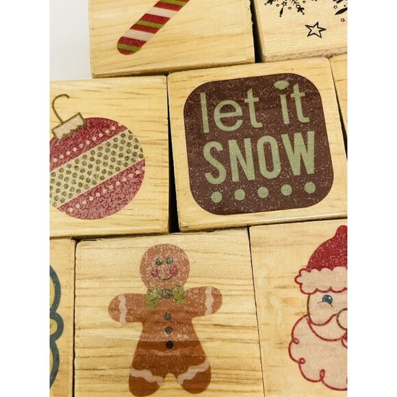 Christmas Rubber & Wood Stamp Set Of 16 Stamps Cards,Tags, Scrapbooking No Box - Picture 5 of 9